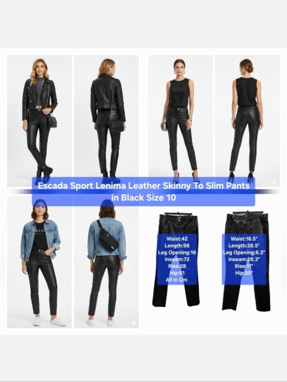 Escada Sport Lenima Leather Skinny To Slim Fit Pants Size US 10